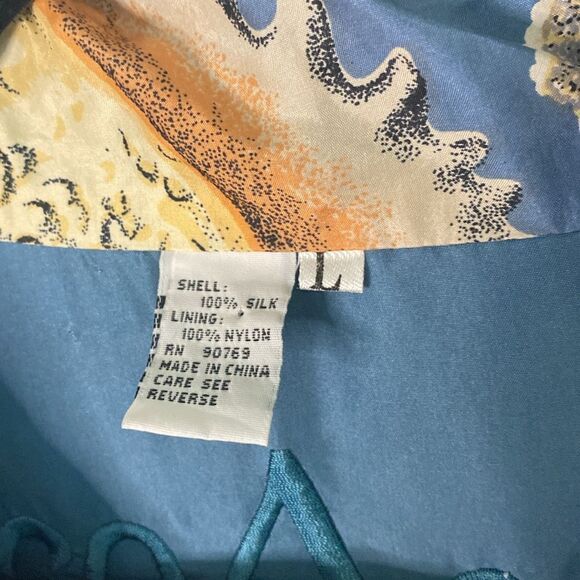 CoAco-100% Silk Track Suit jacket-Coastal Blue with shells- Size Large - Picture 5 of 7